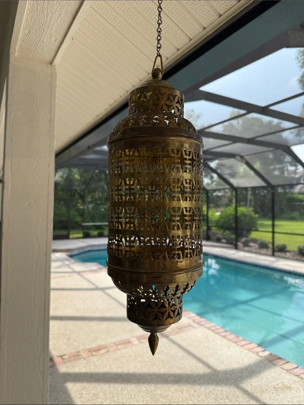Mid Century Moroccan  Brass Hanging Lantern -